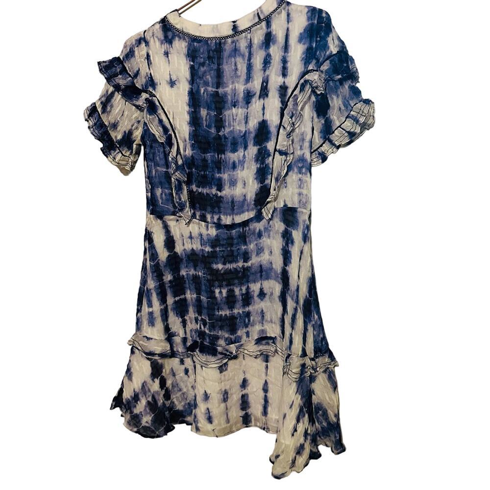 Tanya Taylor Women's Blue “Rhett” Tie-dye Print Short Sleeve Mini Dress Size 8 - Picture 3 of 7